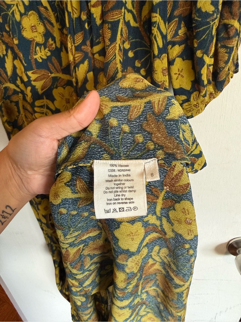 Toast teal and okra Floral Fluid Crepe midi length Dress Size 8 - Picture 7 of 9